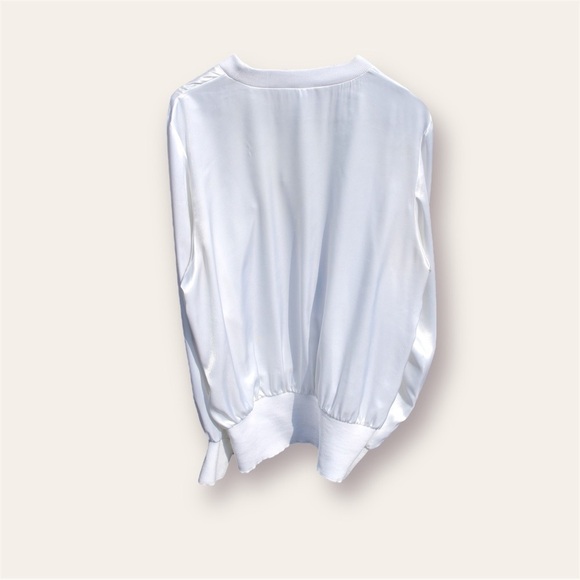 Vintage Tops - Vintage White Long Sleeve Cinched Waist Blouse